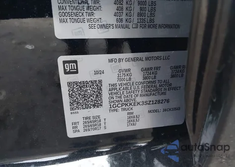 2025 Chevrolet Silverado 1500 4Wd Short Bed Lt With 2Fl z USA, uszkodzony, nr VIN 1GCPKKEK3SZ128276